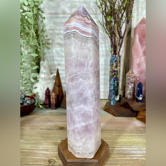 1047 Blue Agate with Purple Amethyst Crystal Tower - Large 8-1/2 Inches Tall - Picture 11 of 14